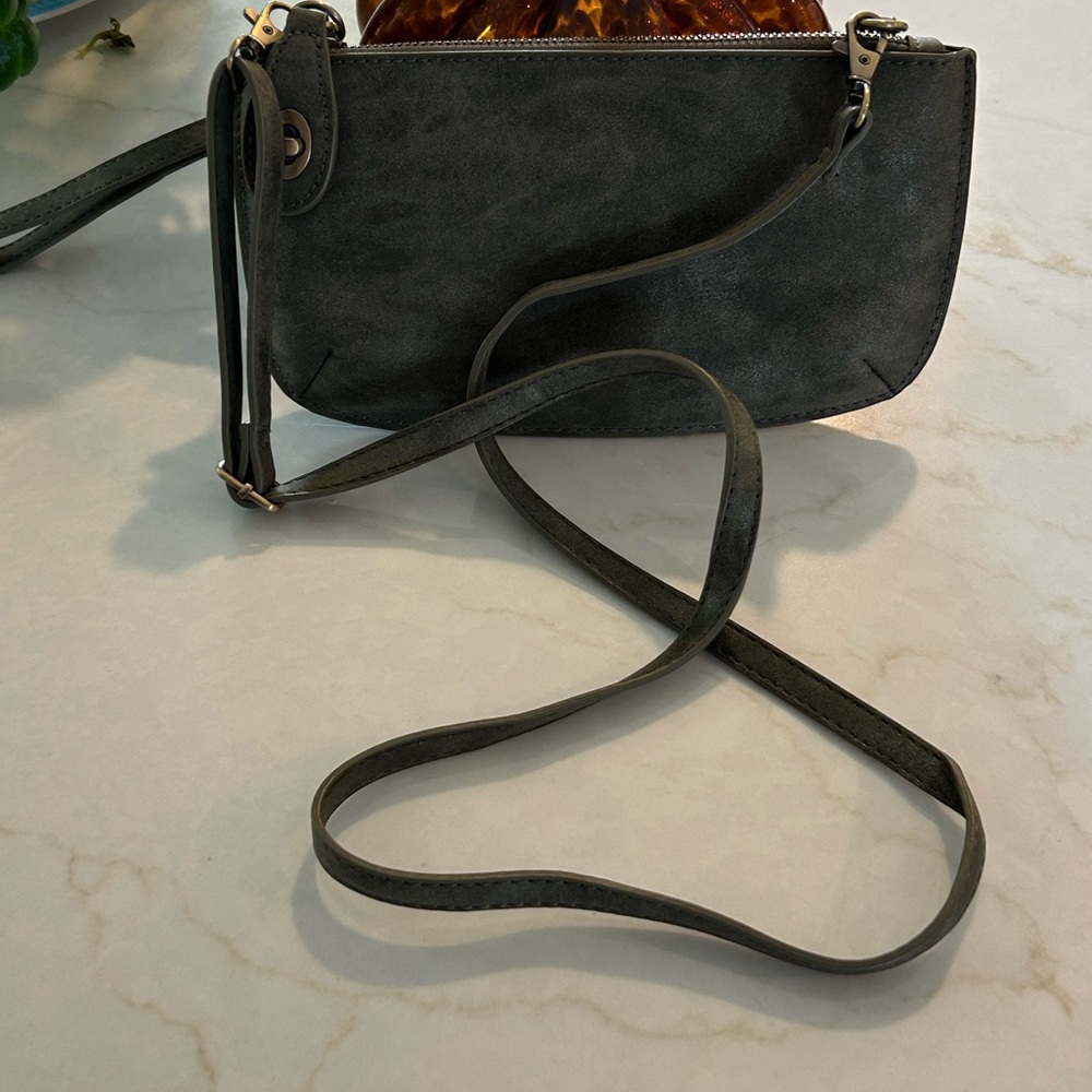 NWOT Joy Susan Mini Crossbody Vegan Leather Wristlet Clutch Color gray‎